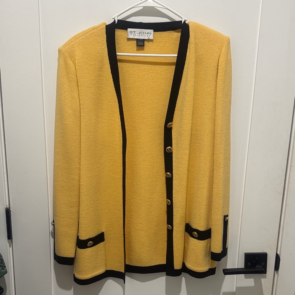 St. John Yellow Knit Blazer with Black Trim